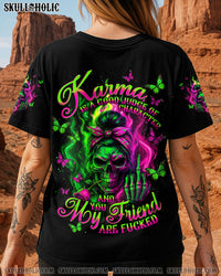 KARMA IS A GOOD JUDGE SKULL MESSY BUN  ALL OVER PRINT - TLNT2107254