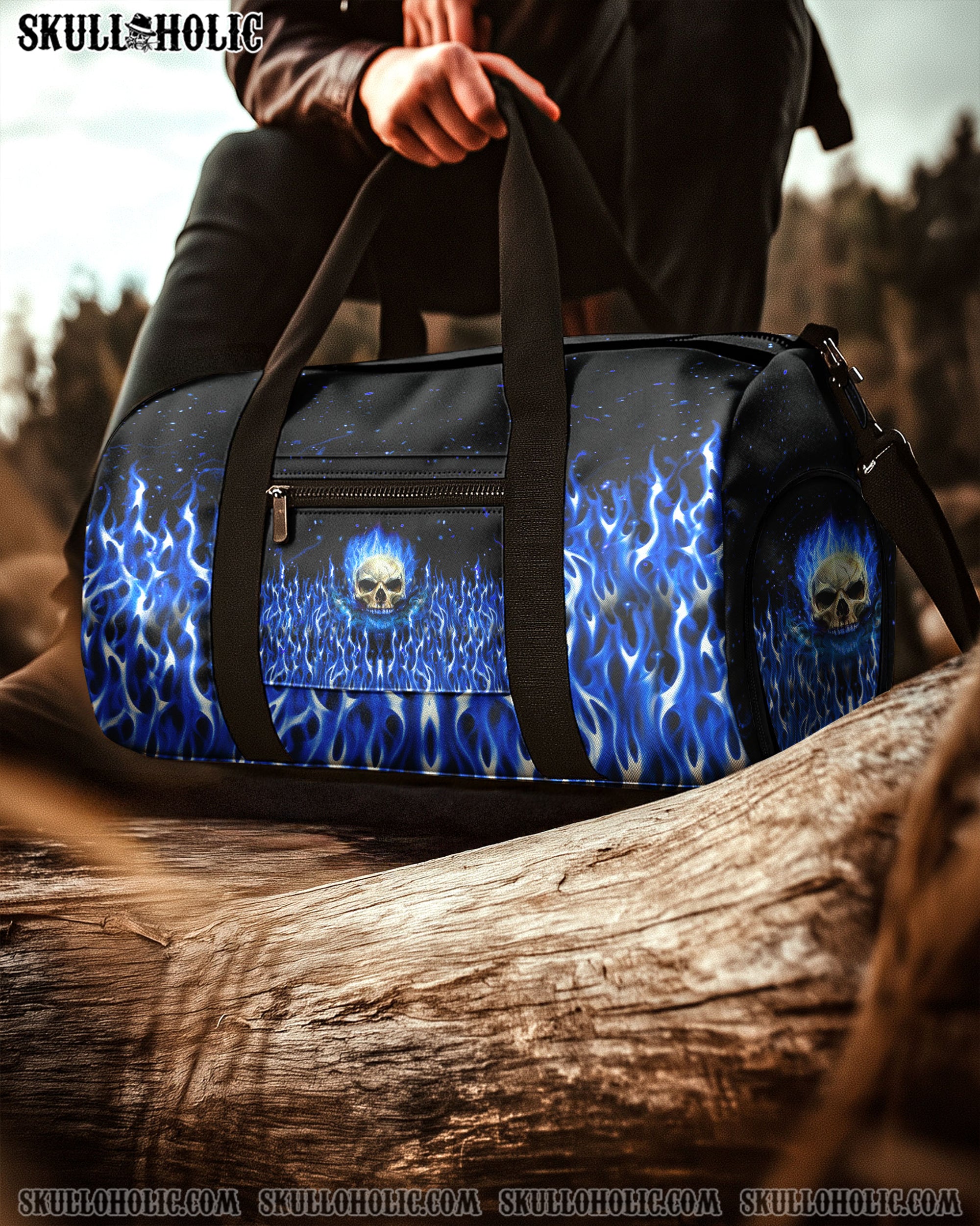 BLUE FIRE SKULL TRAVEL BAG - YHHG1208254