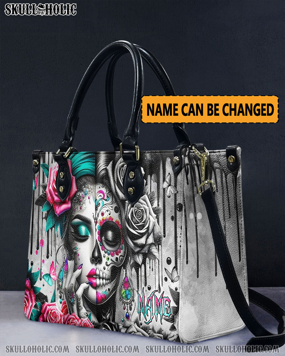 SKULL LADY ROSES LEATHER HANDBAG - YHLN2606243