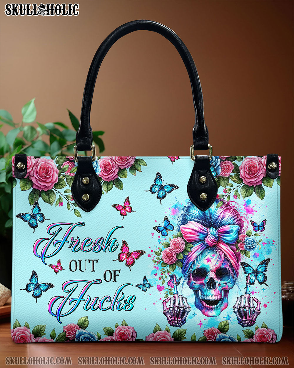 FRESH OUT OF F MESSY BUN SKULL LEATHER HANDBAG - TLTR1408243