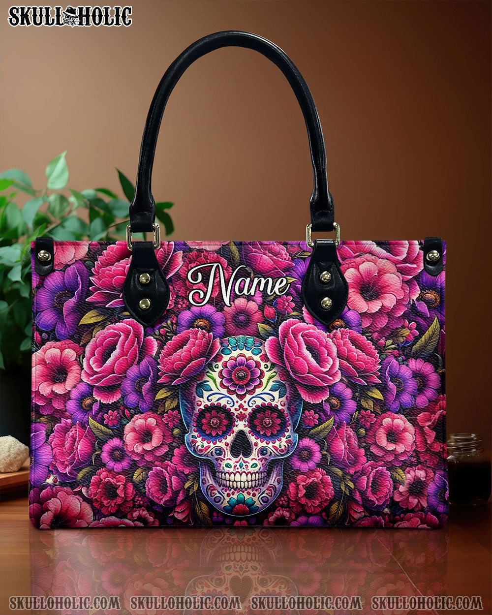 SUGAR SKULL FLOWER ART LEATHER HANDBAG - TLNT2412244