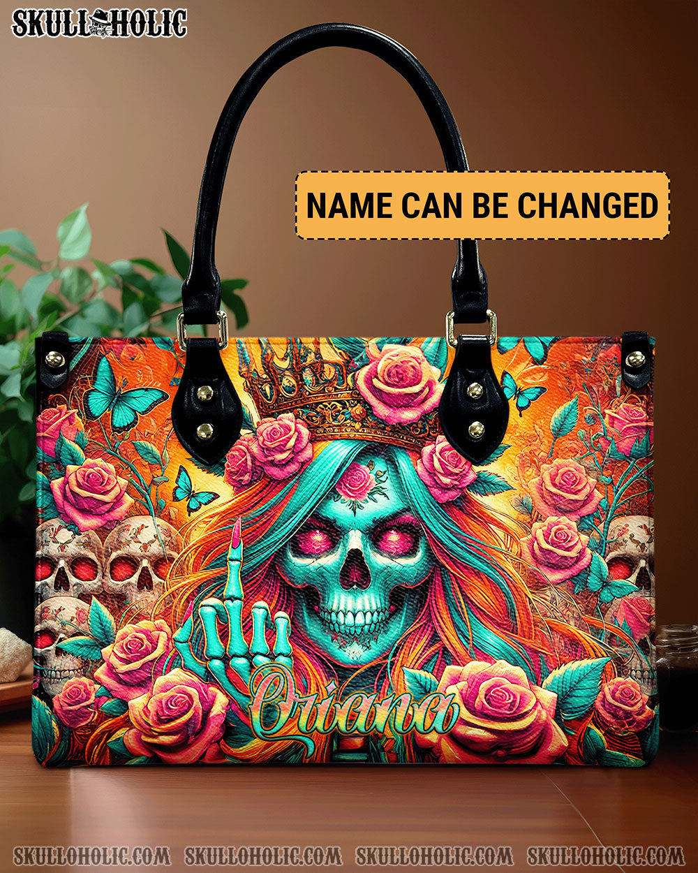 QUEEN SKULL LADY LEATHER HANDBAG - TLNZ2207242