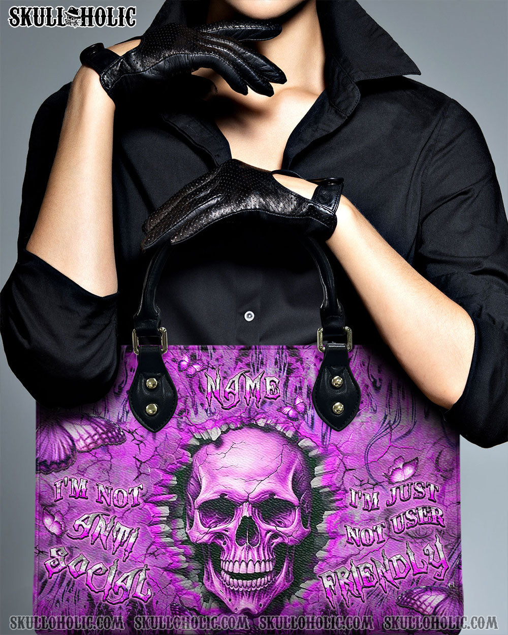 I'M NOT ANTI-SOCIAL MAD REAPER SKULL LEATHER HANDBAG - YHLT2905241