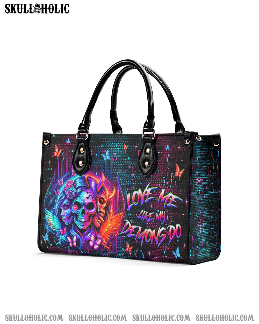 LOVE ME LIKE MY DEMONS DO SKULL LEATHER HANDBAG - YHHG2708244