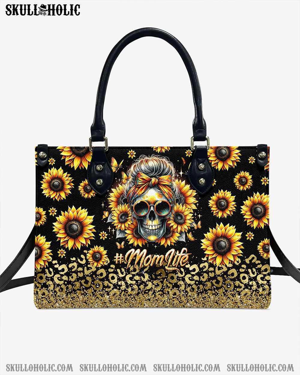 MOM LIFE MESSY BUN SUNFLOWER LEOPARD LEATHER HANDBAG - TLTW0706241