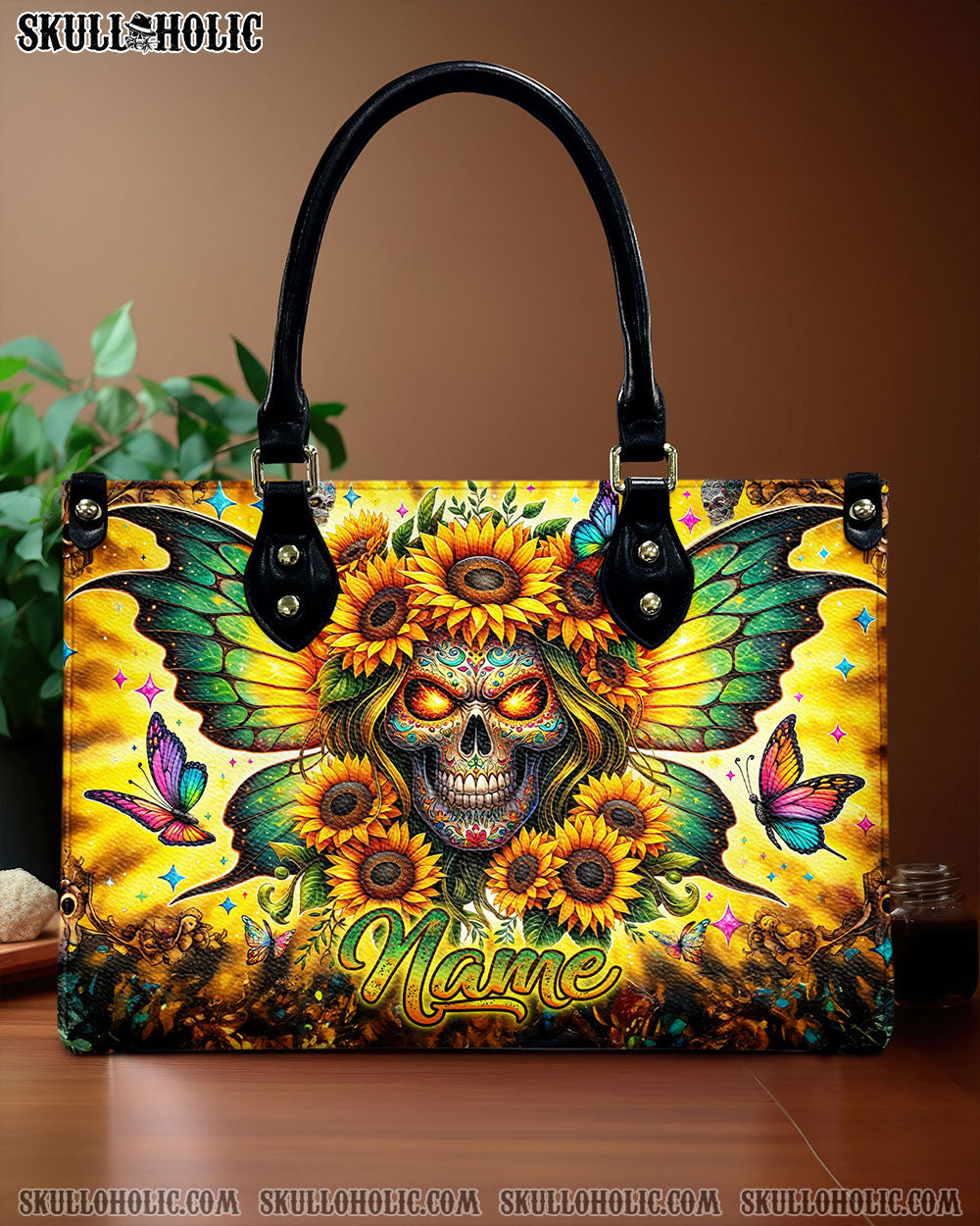 SKULL SUNFLOWER WINGS LEATHER HANDBAG - TLNZ1906244