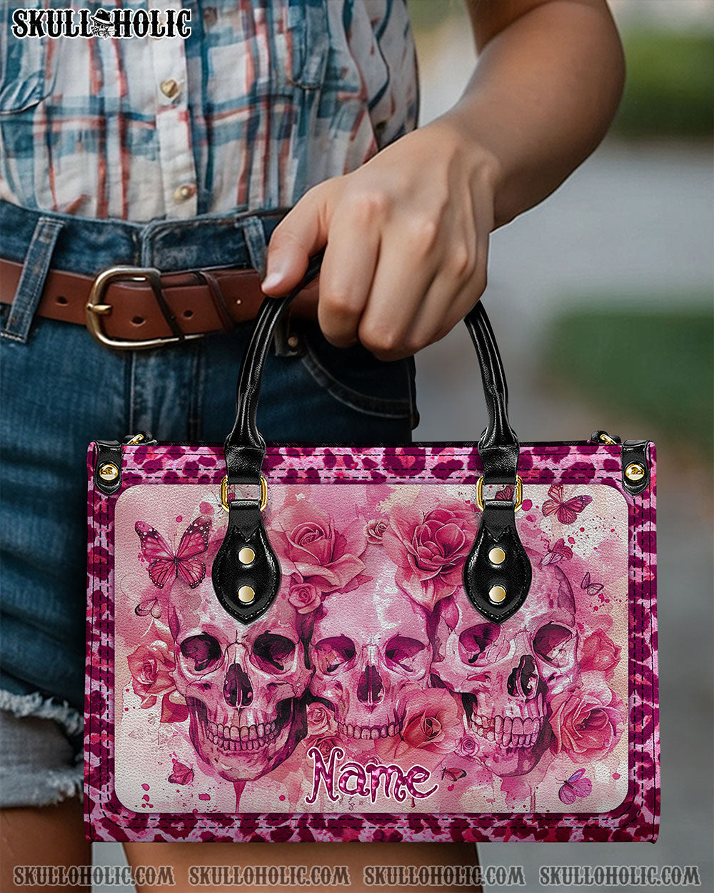 SKULLS FLOWER LEATHER HANDBAG - TYQY0304242