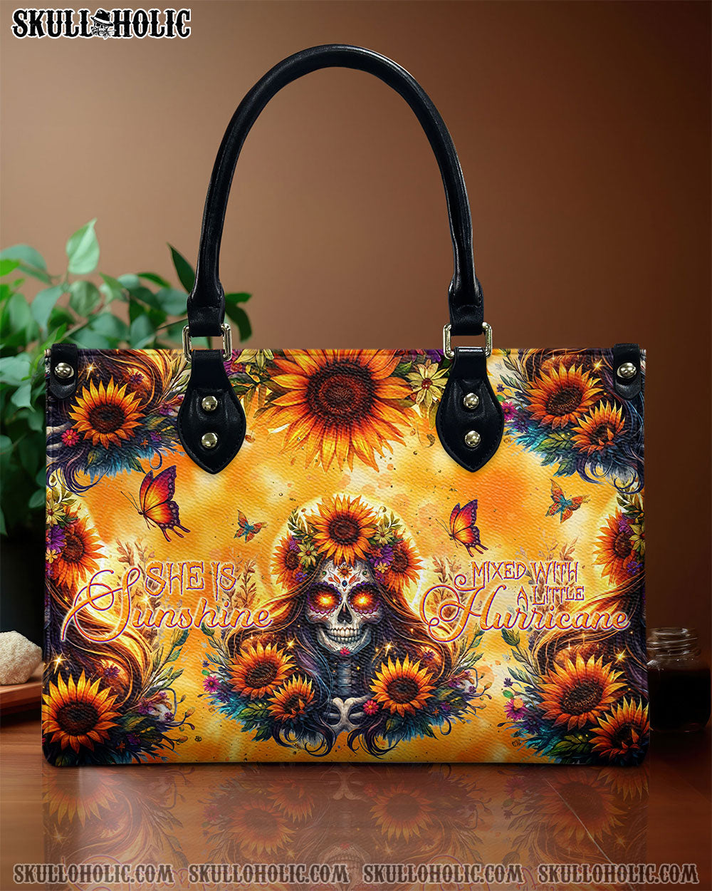 SHE IS SUNSHINE SUNFLOWER SKULL LEATHER HANDBAG - TLNT2406243