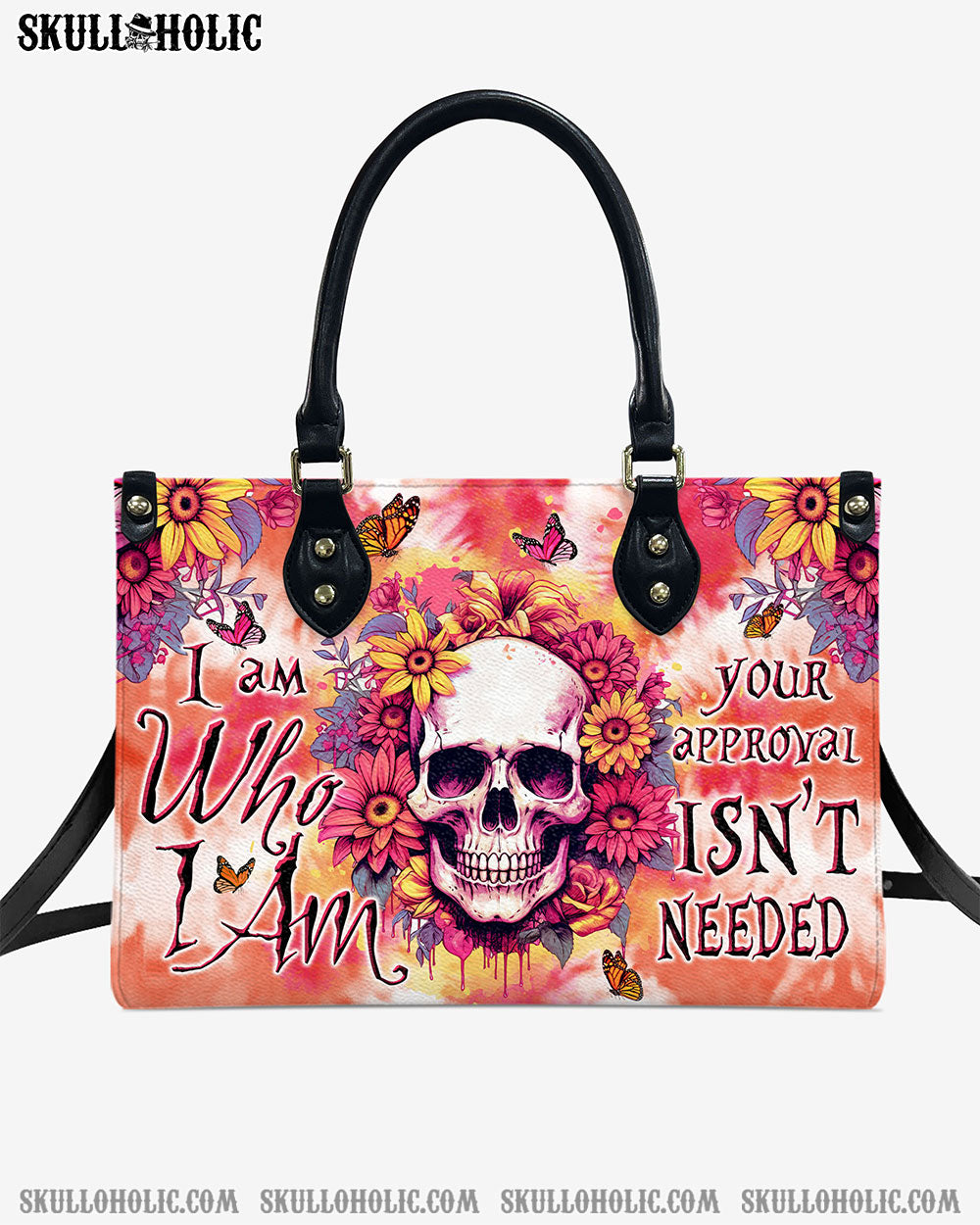 I AM WHO I AM FLORAL SKULL TIE DYE LEATHER HANDBAG - TLTW2406241