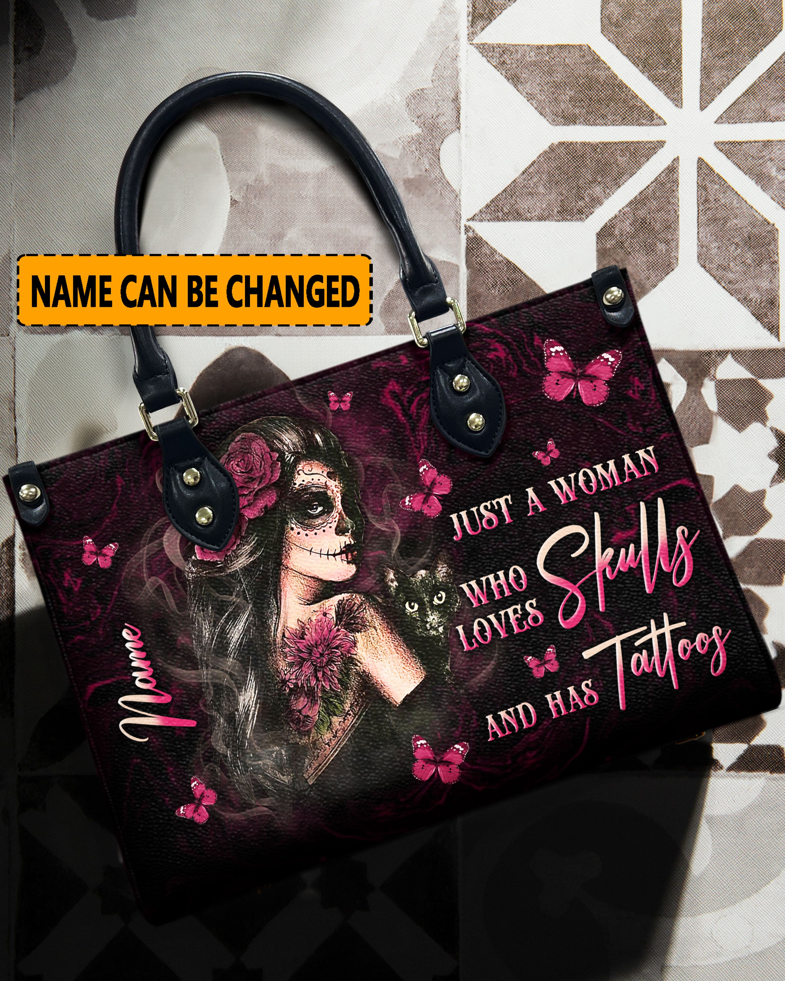 JUST A WOMAN WHO LOVES SKULLS LEATHER HANDBAG - YHLN1410244