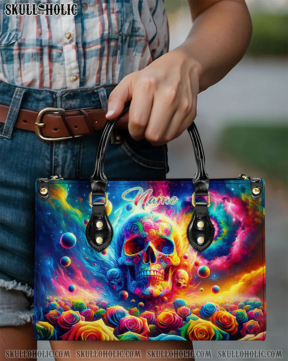 COLORFUL SKULL ROSE LEATHER HANDBAG - TLNT3005246