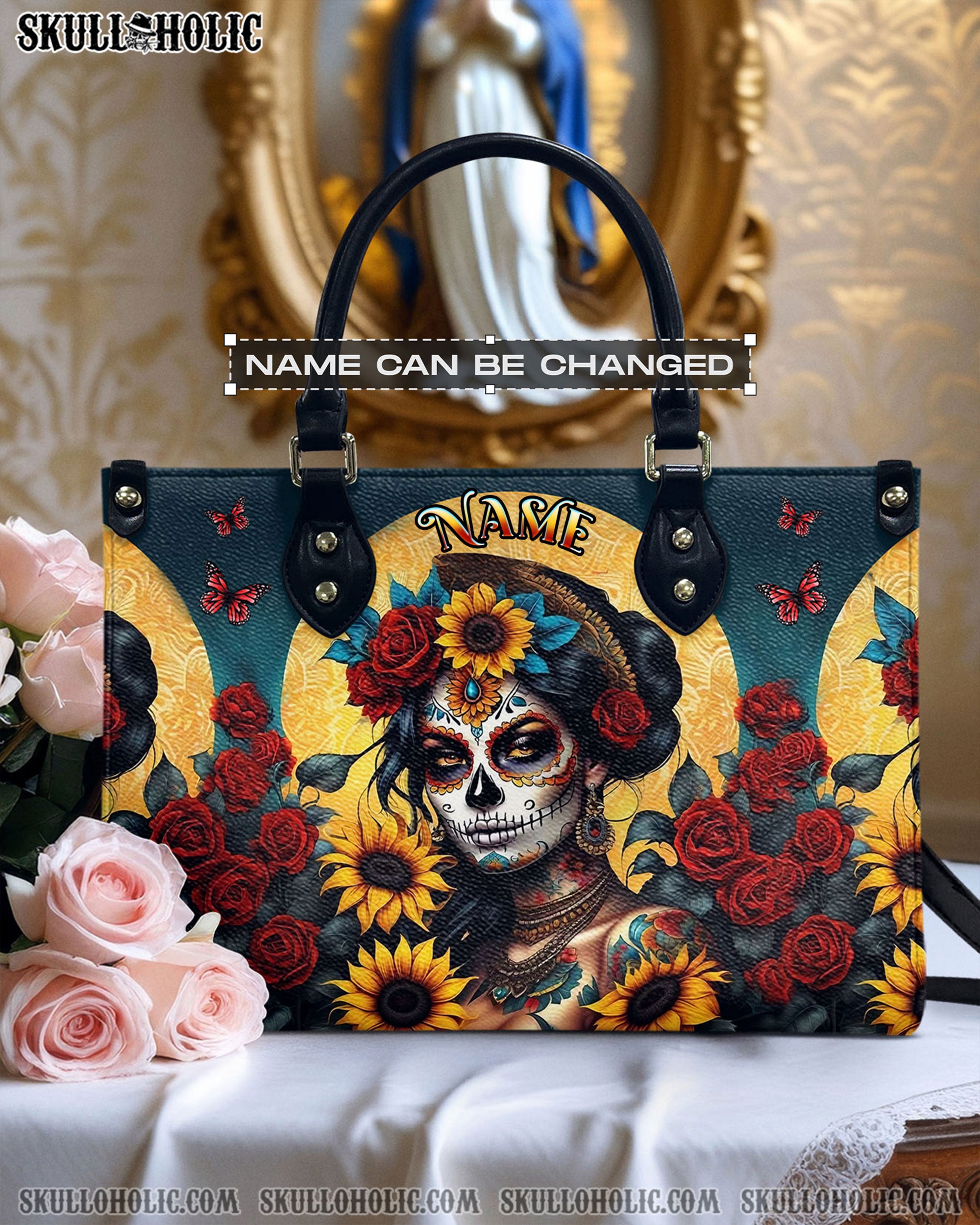 SKULL LADY SUNFLOWER ROSE LEATHER HANBDAG - YHHG1803254
