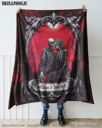 PERSONALIZED SKULL COUPLE UNDER MOON FLEECE BLANKET  - TLTR0703255