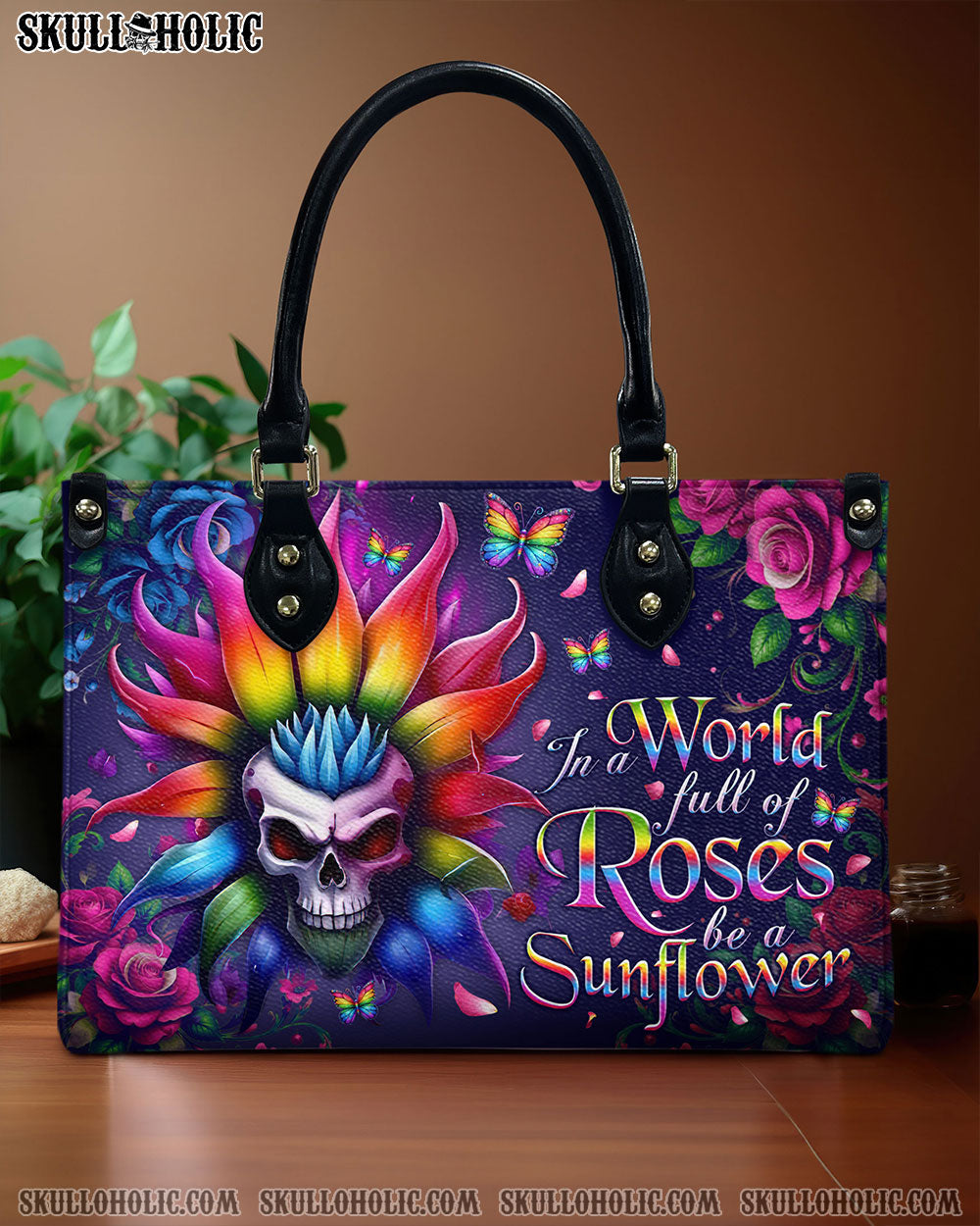 BE A SUNFLOWER SKULL LEATHER HANDBAG - TLNO1906243