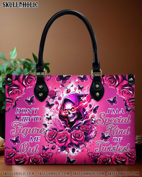 DON'T TRY TO FIGURE ME OUT SKULL REAPER ROSE LEATHER HANDBAG - TLTR3007245