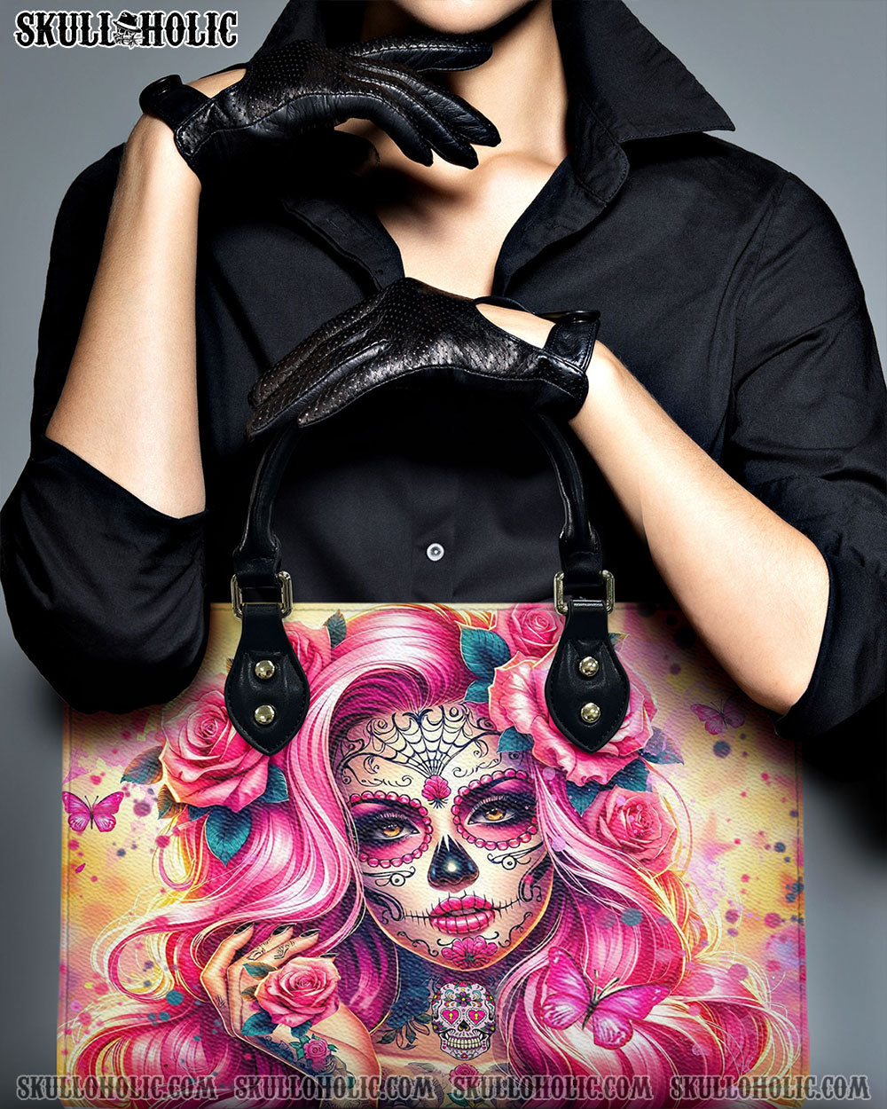 SUGAR SKULL LADY ROSES LEATHER HANDBAG - YHHN2011241