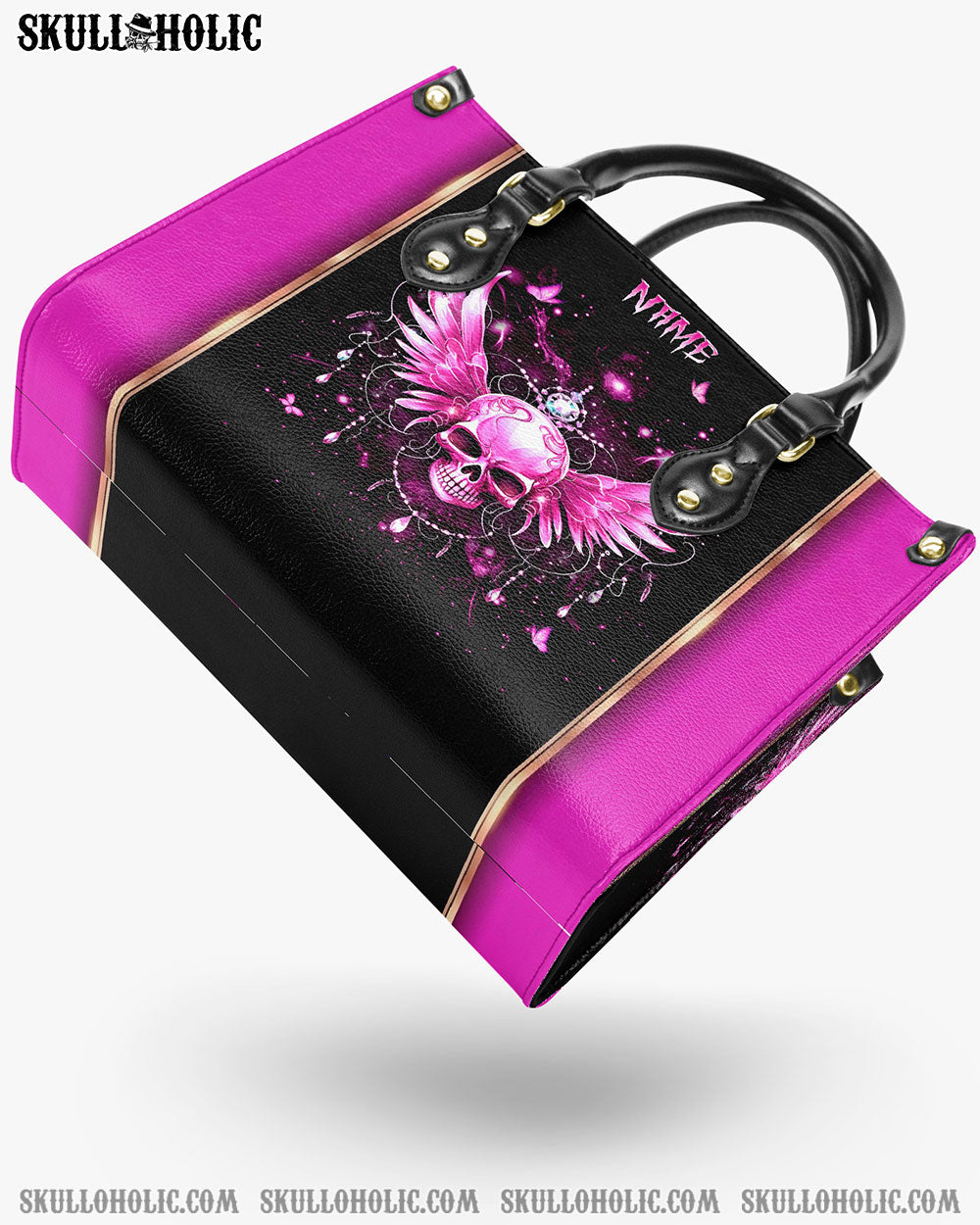 PINK SKULL FAIRY WINGS LEATHER HANDBAG - YHKD3003243