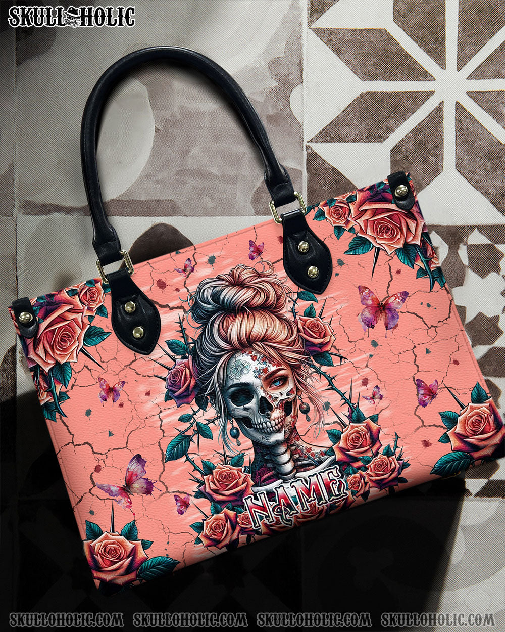 SKULL LADY ROSE LEATHER HANDBAG - TLPQ2208244