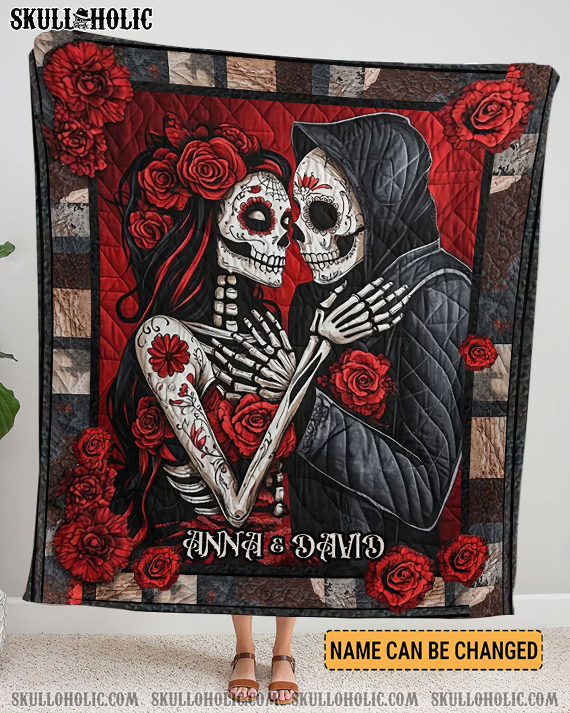 PERSONALIZED SKULL LADY AND REAPER COUPLE FLEECE BLANKET - YHLT1902254