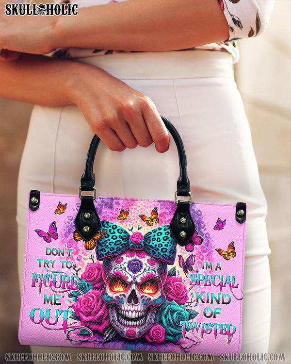 DON'T TRY TO FIGURE ME OUT SUGAR SKULL LEOPARD LEATHER HANDBAG - TLTW1306247