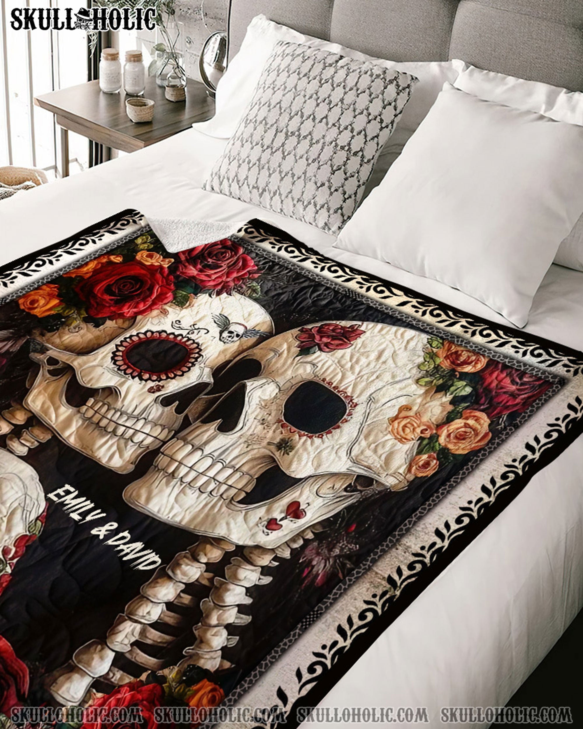 PERSONALIZED SKULL COUPLE FLEECE BLANKET - YHHN1902254