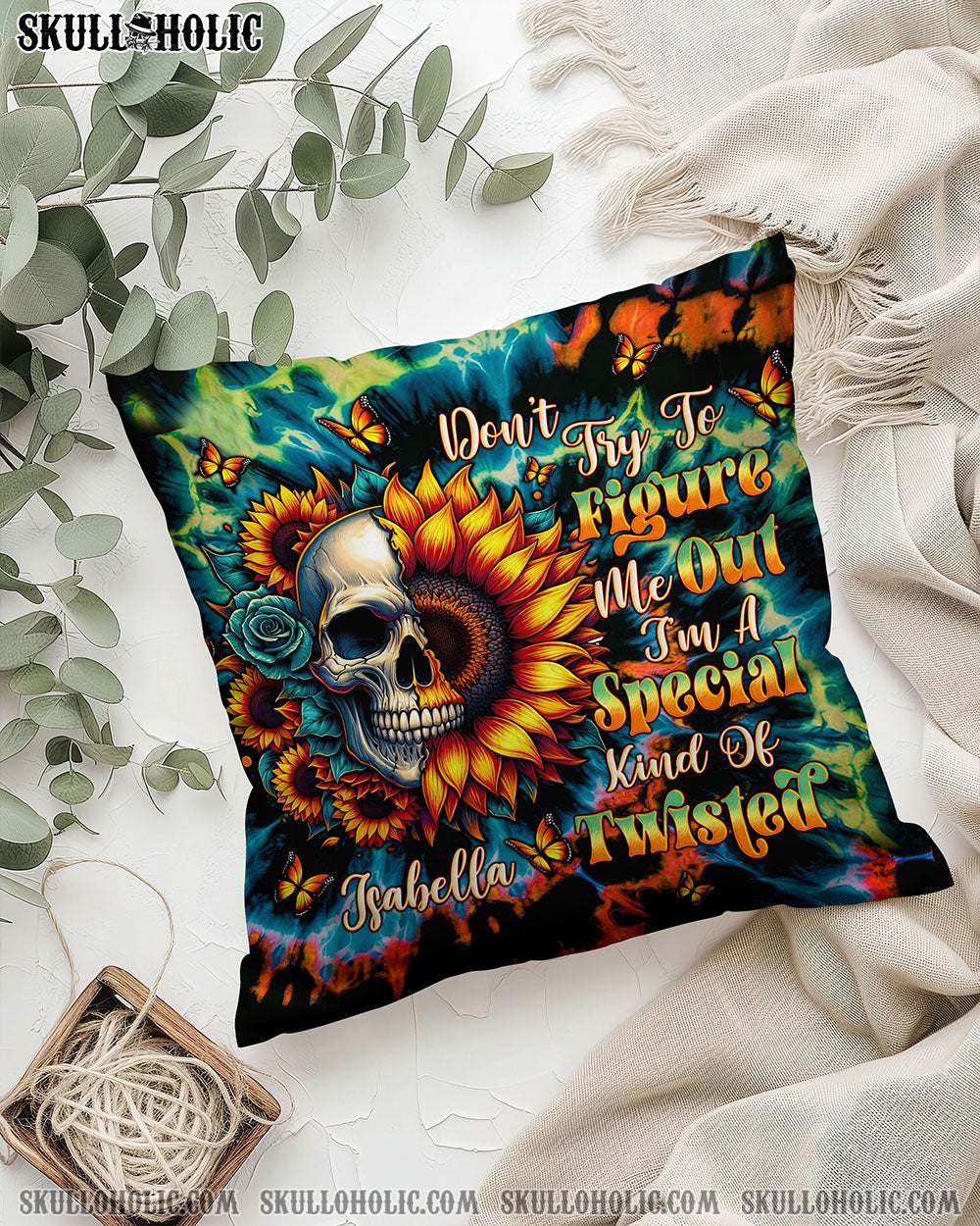 PERSONALIZED DON'T TRY TO FIGURE ME OUT SKULL SUNFLOWER PILLOW - TLTW1401251