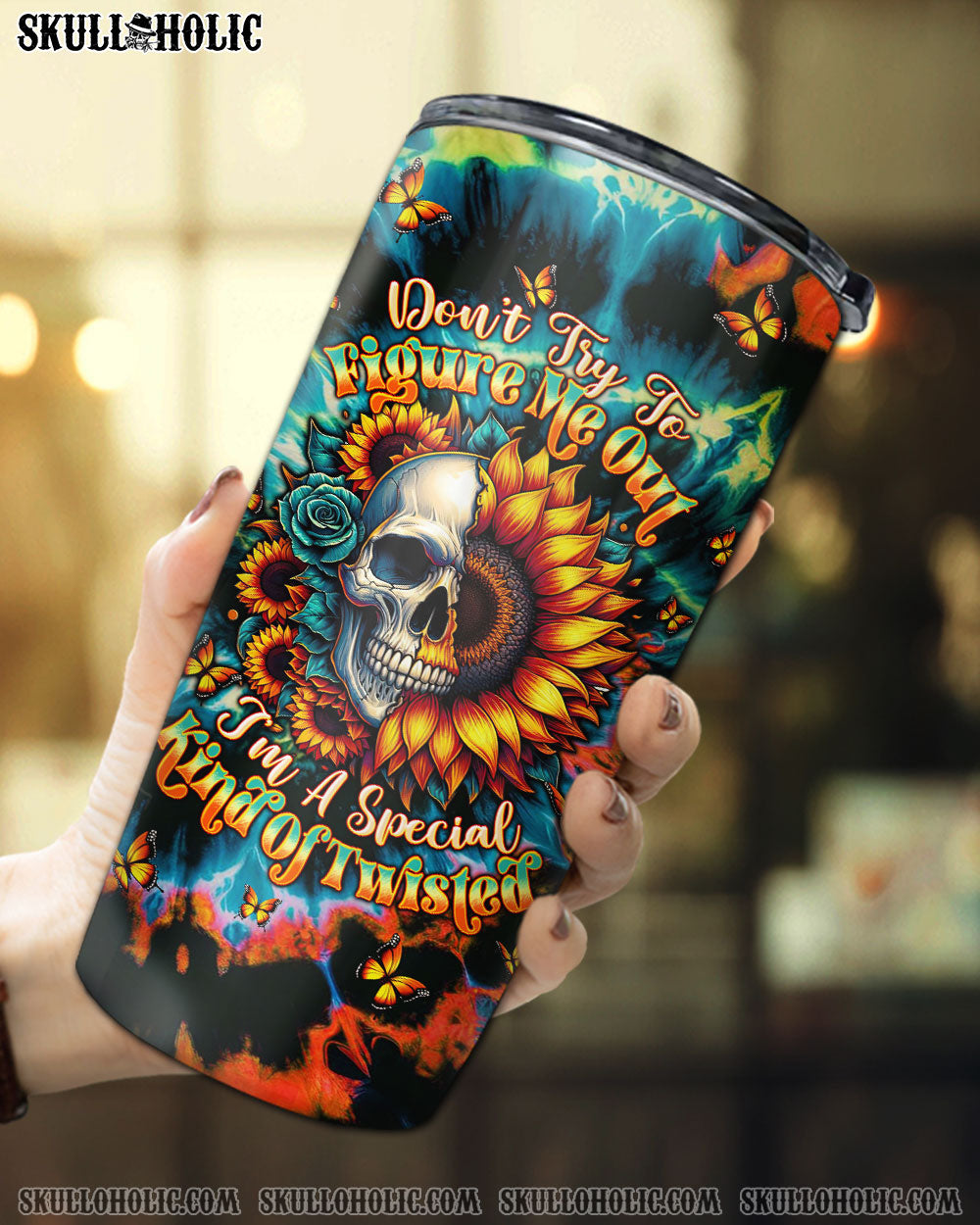 DON'T TRY TO FIGURE ME OUT SKULL SUNFLOWER TUMBLER - TLTW0911243