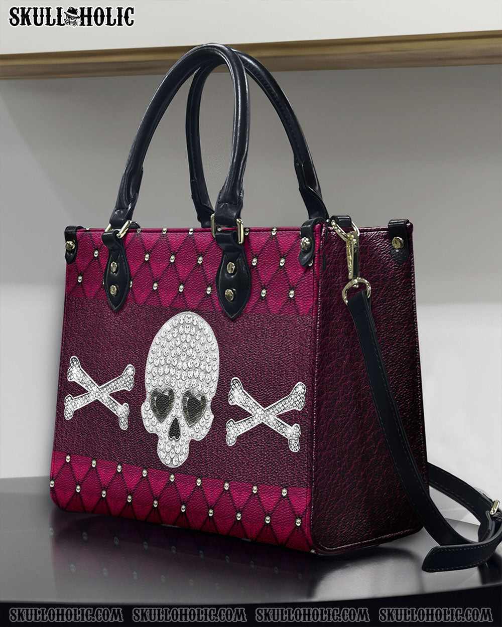 PINK DIAMOND SKULL LEATHER HANDBAG - YHHN2110244