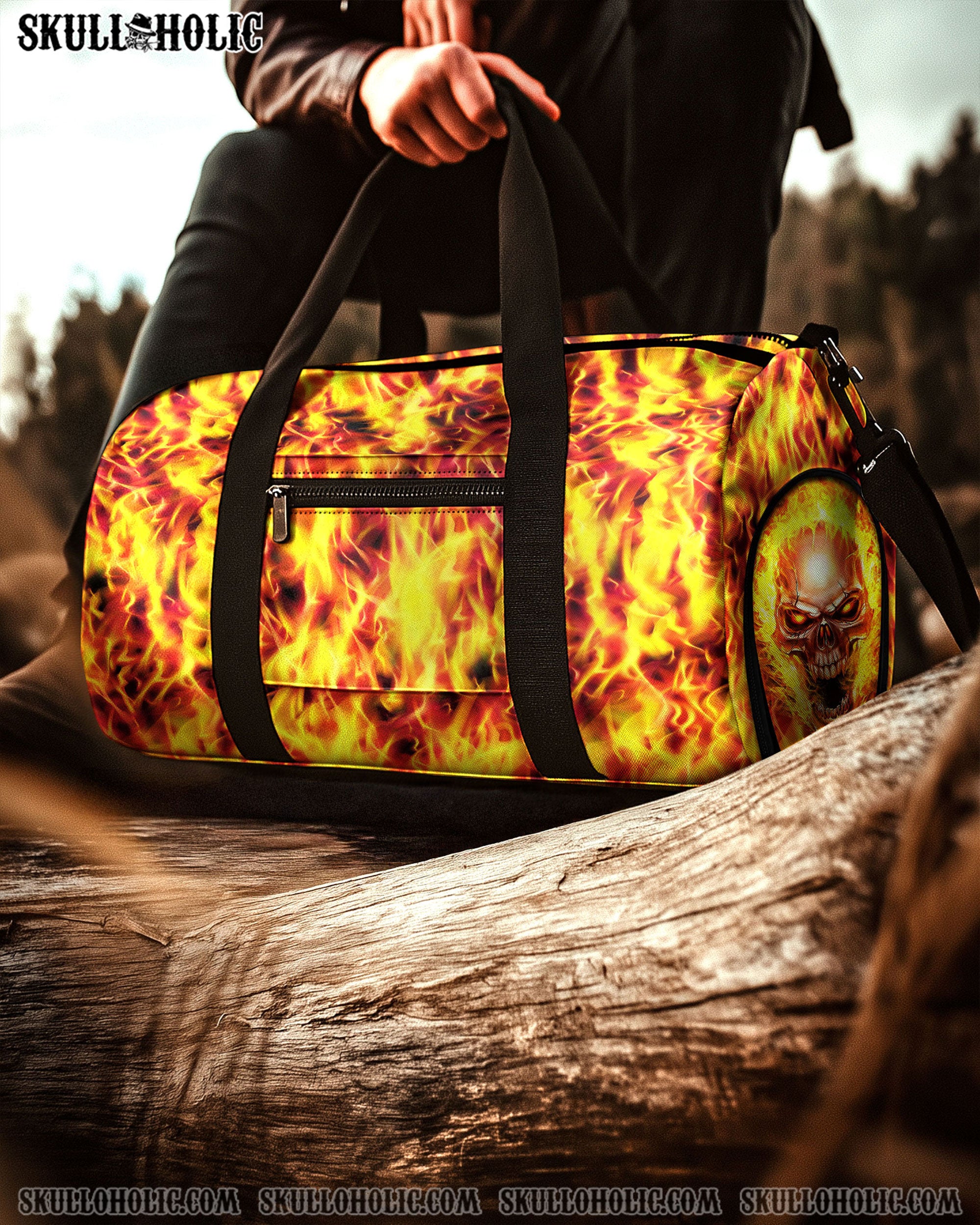FLAMING SKULL TRAVELLING BAG - YHHG0309254