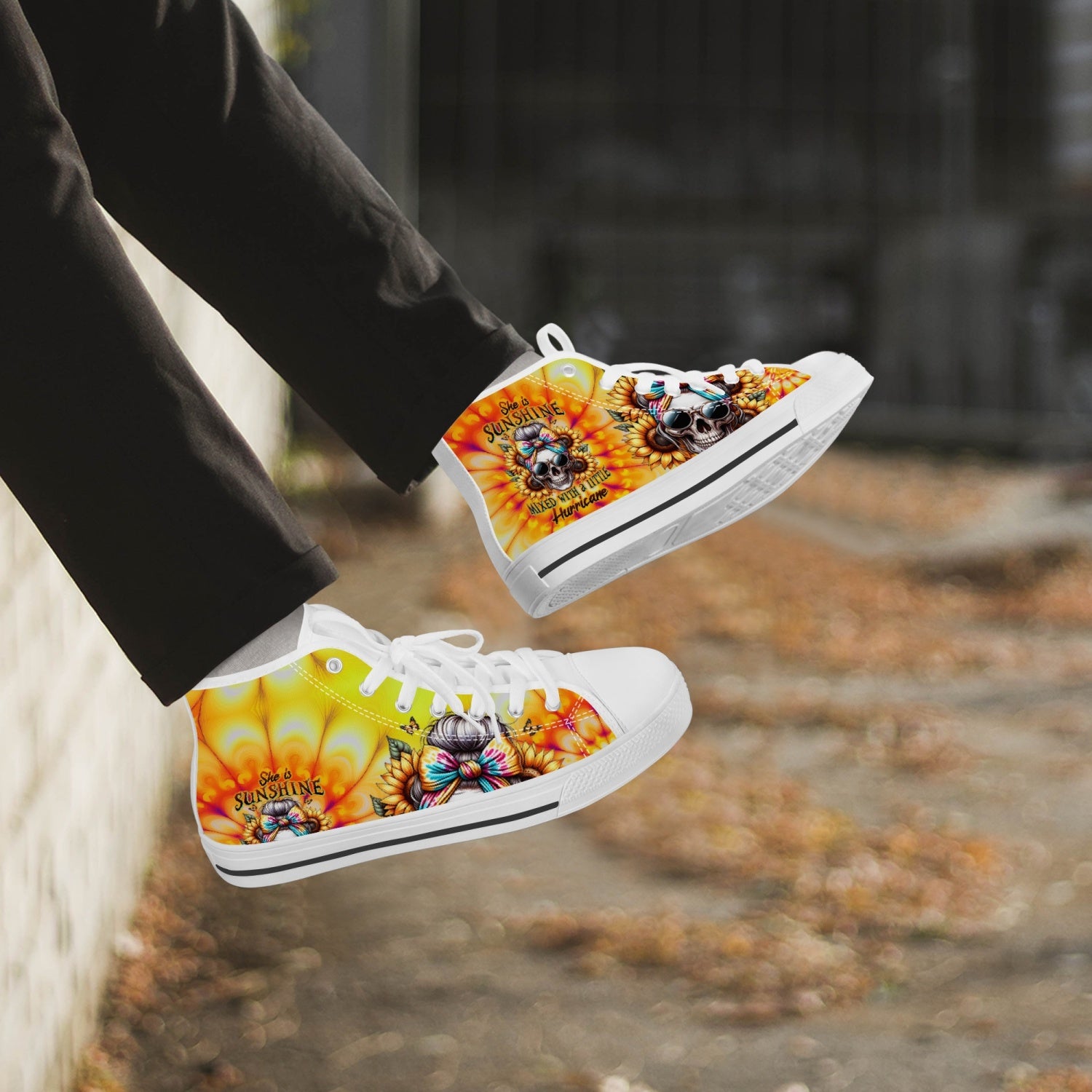 SHE IS SUNSHINE SKULL TIE DYE HIGH TOP CANVAS SHOES - TLTW0711239