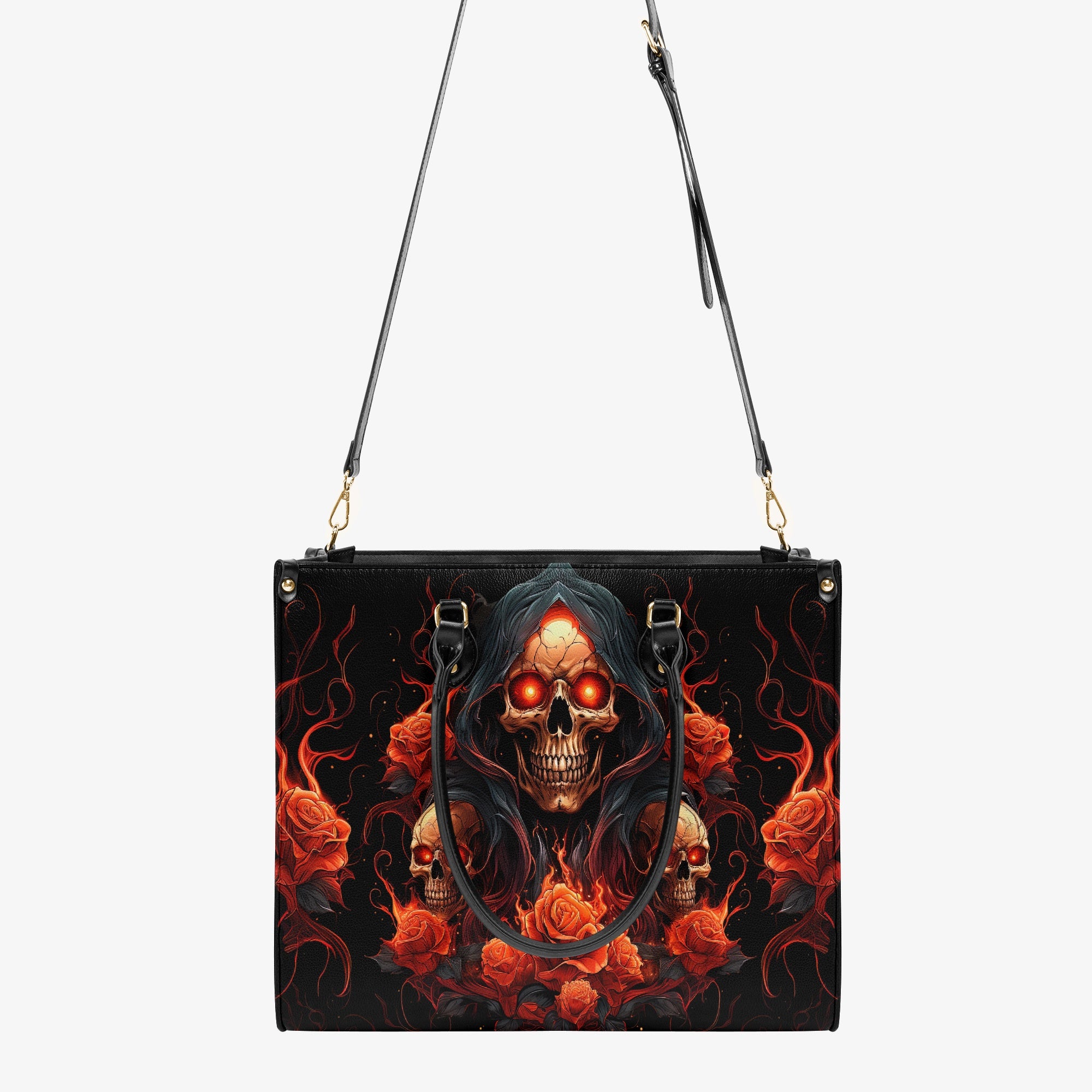 SKULL ROSES FIRE LEATHER HANDBAG - TYTD0204243