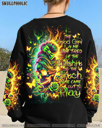 THE GOOD GIRL IN ME NEON ROSE SKULL MESSY BUN ALL OVER PRINT - TLTR1511232