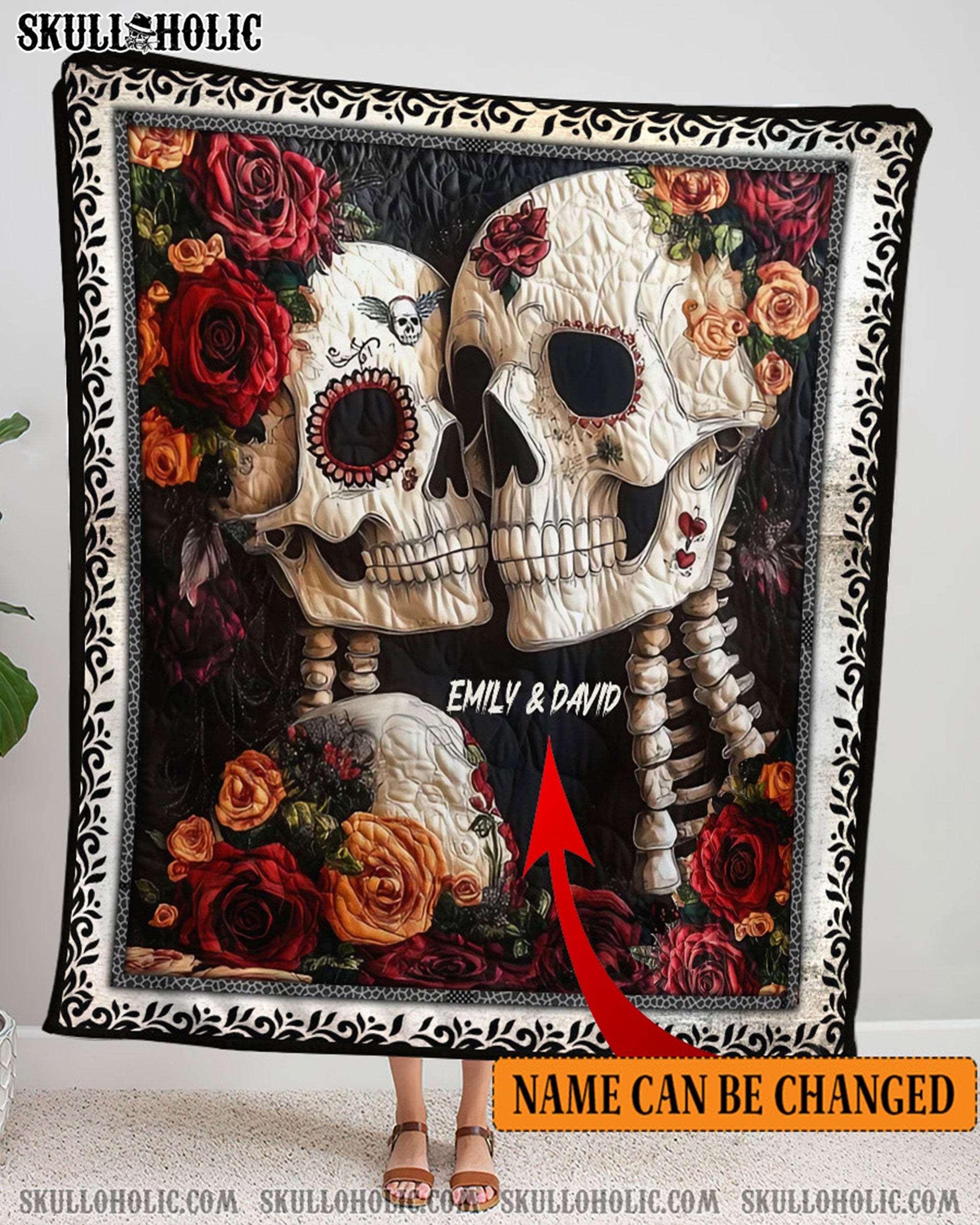 PERSONALIZED SKULL COUPLE FLEECE BLANKET - YHHN1902254