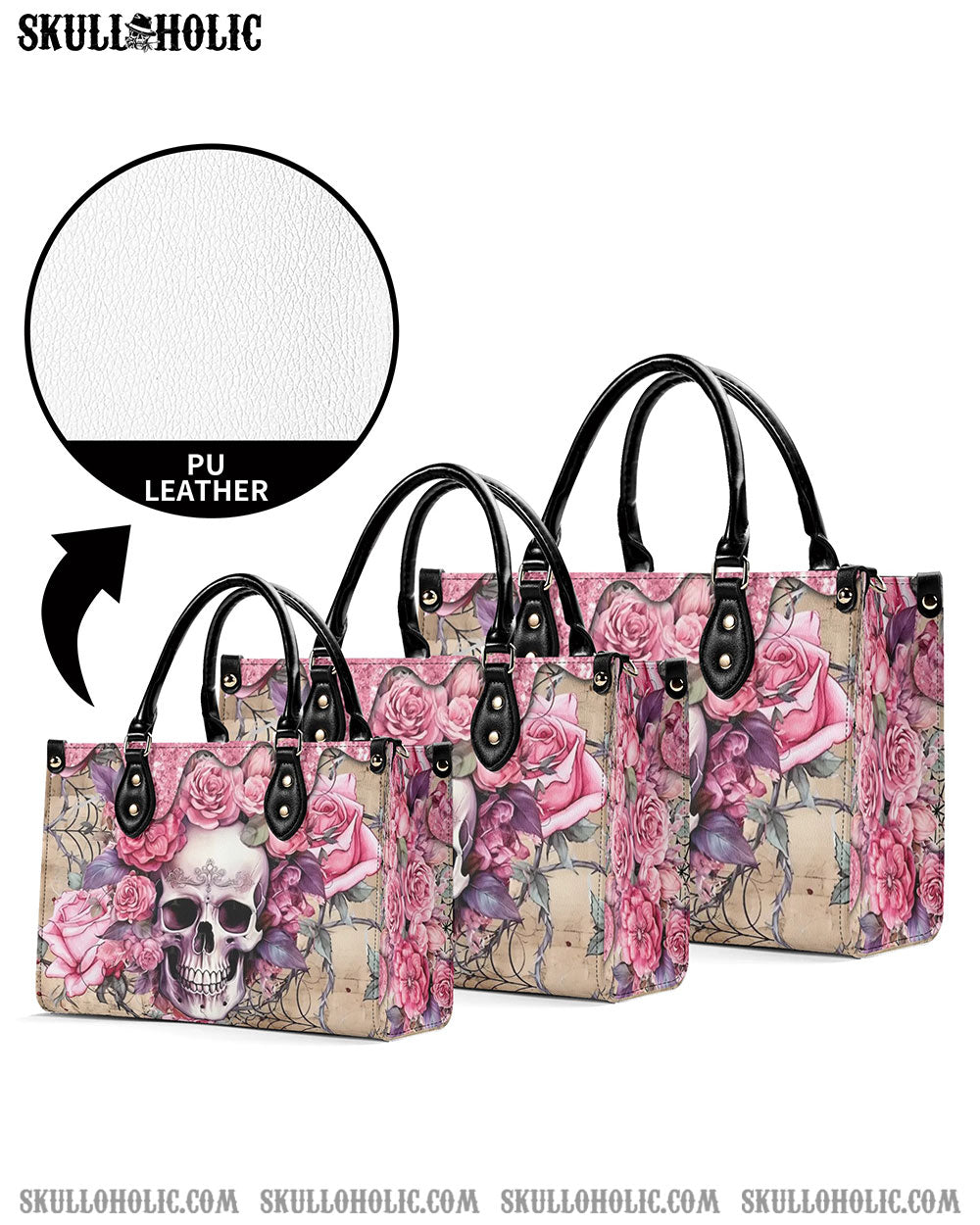 PINK ROSE SKULL LEATHER HANDBAG - YHHG1206244