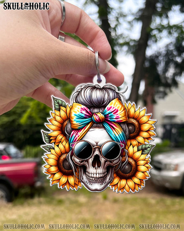 SUNFLOWER MESSY BUN SKULL ORNAMENT & KEYCHAIN  - TLTW2508251