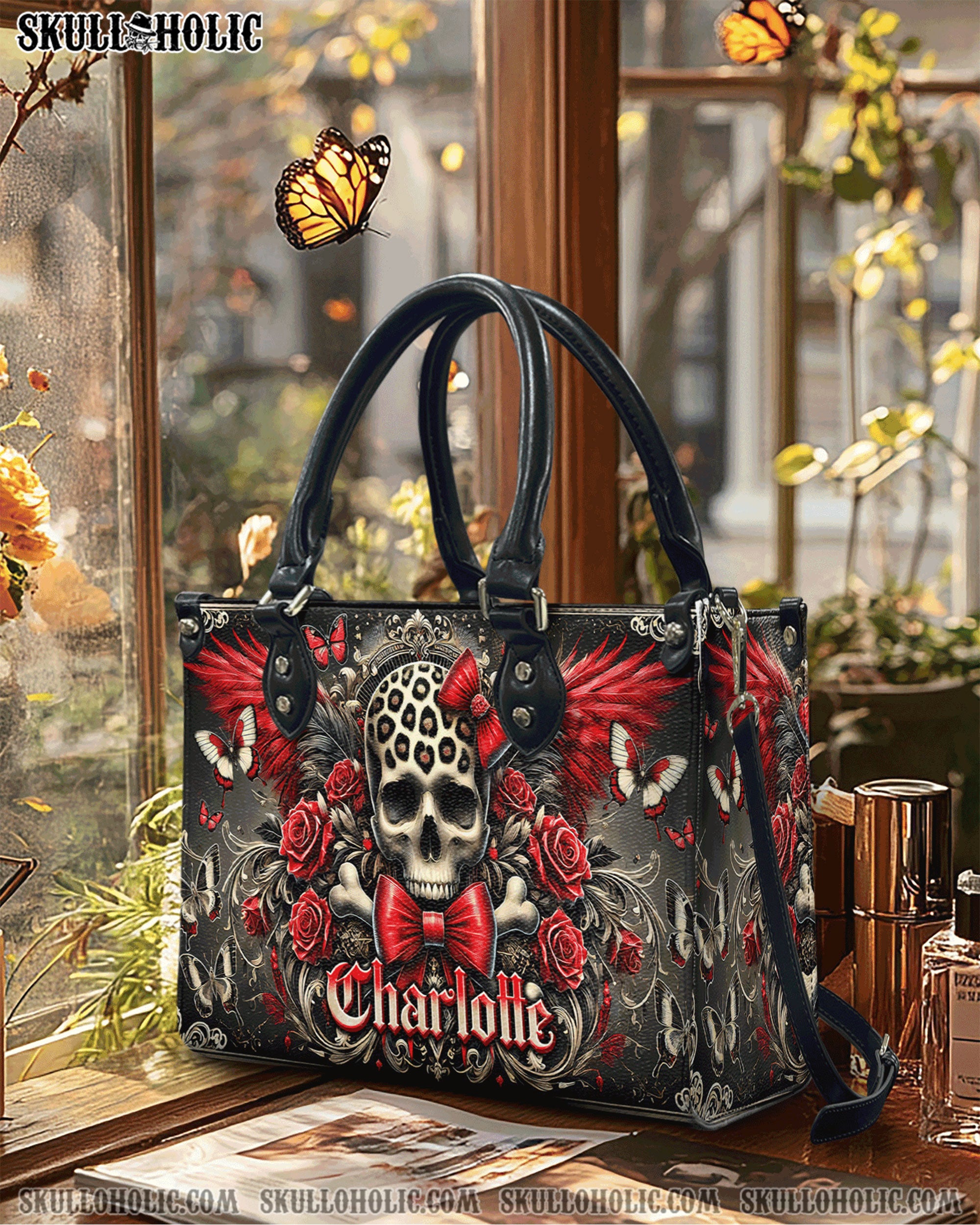 SKULL WITH WINGS LEATHER HANDBAG  - TLNO0503253