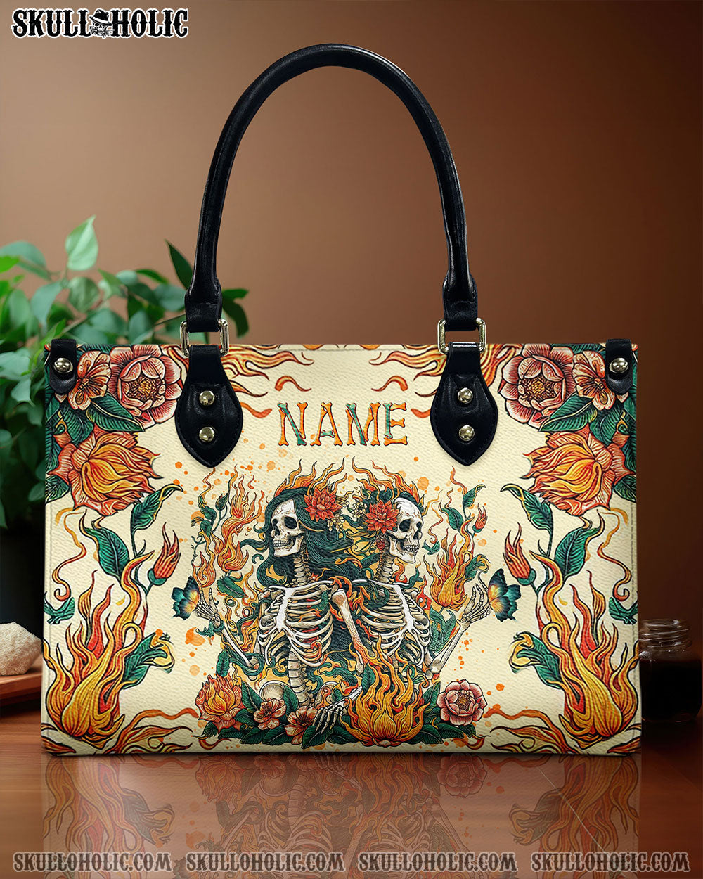 SKELETON FIRE ART LEATHER HANDBAG - TLNT1207243