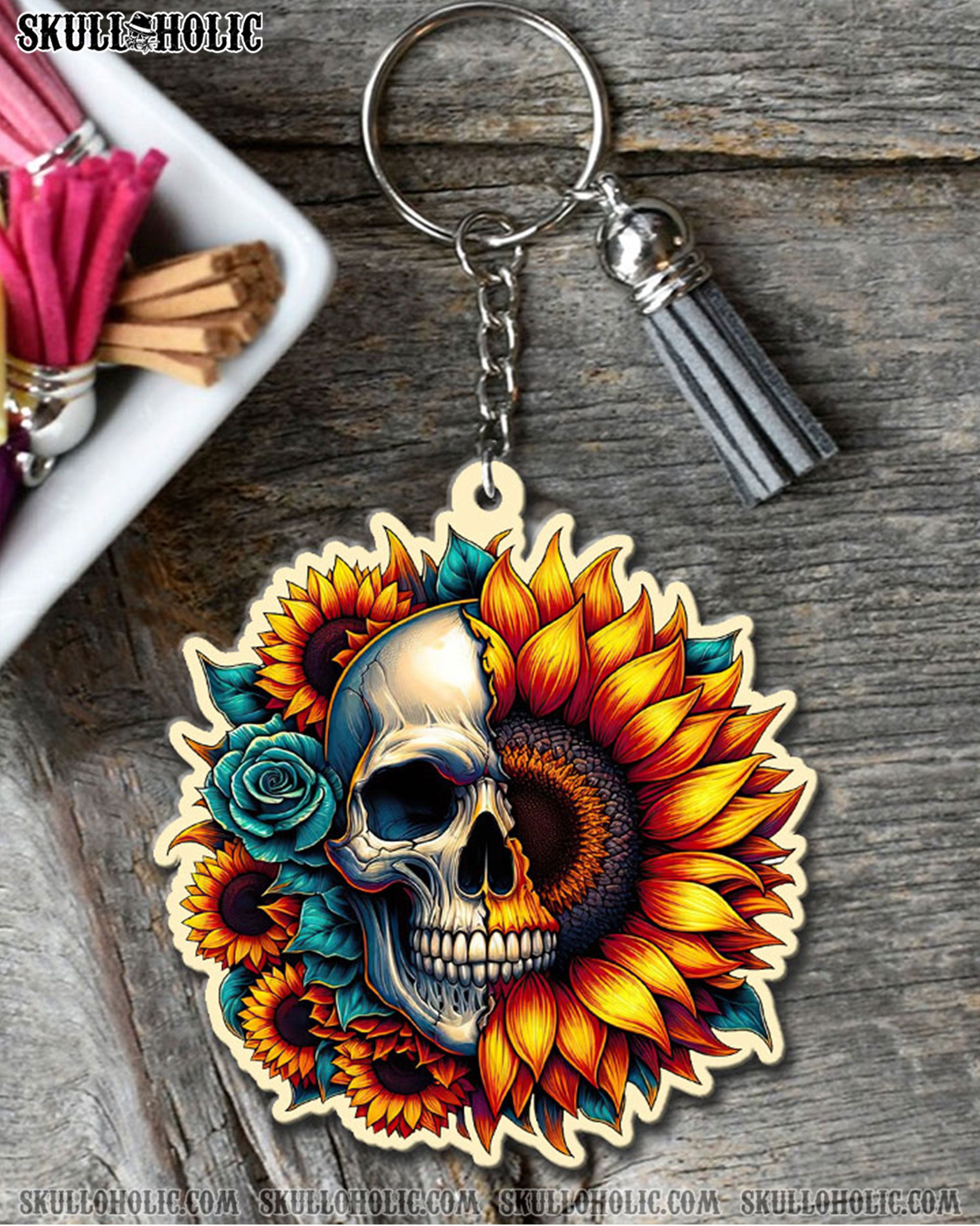 SKULL SUNFLOWER ORNAMENT AND KEYCHAIN - TLTW1408252