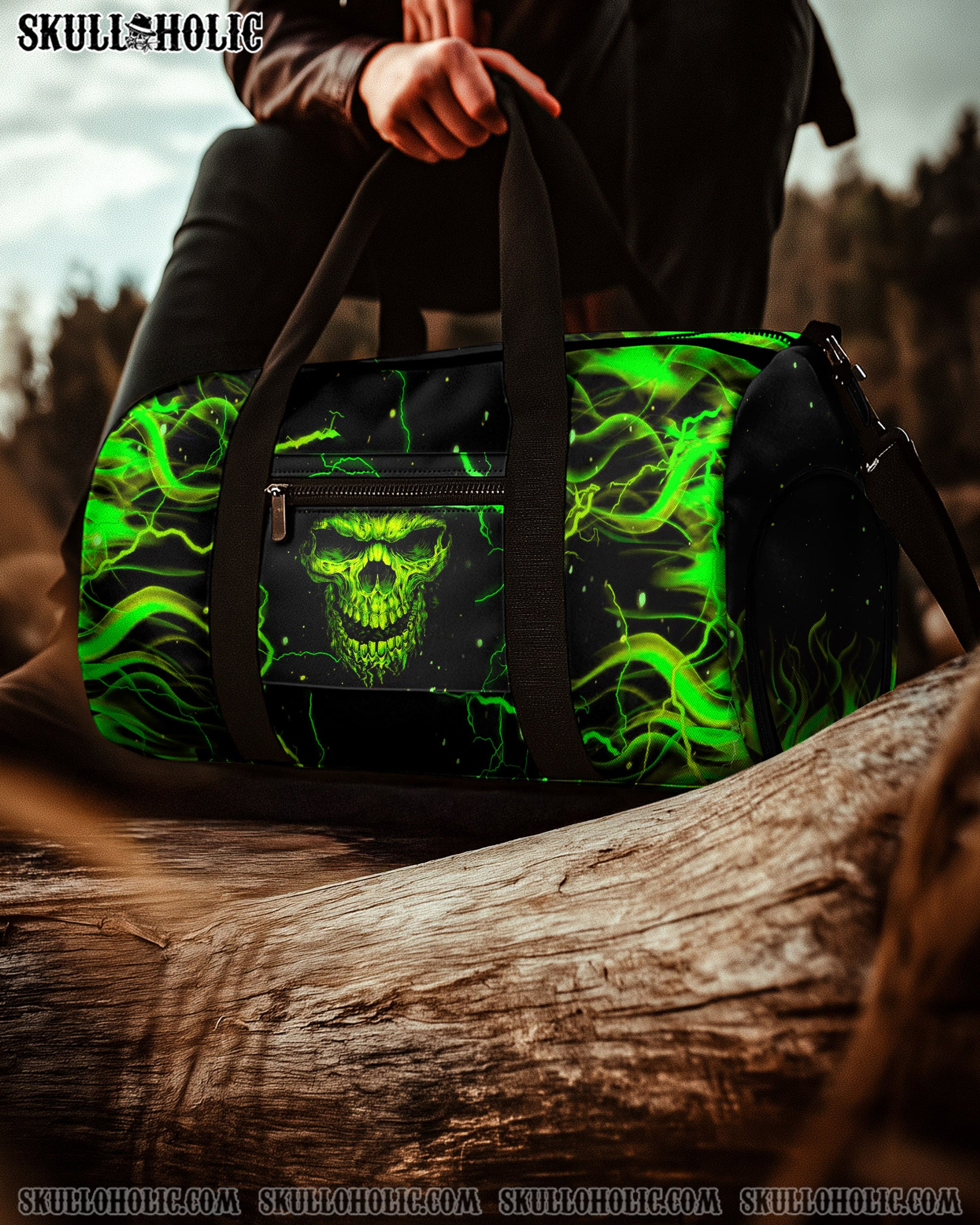GREEN FIRE SKULL TRAVELLING BAG - YHHN2608254