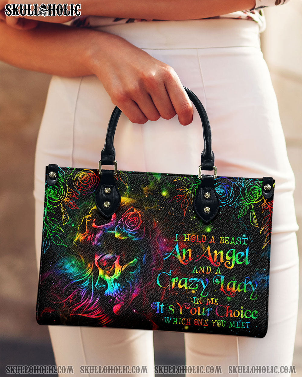 I HOLD A BEAST AN ANGEL SKULL GIRL TIE DYE LEATHER HANDBAG - TLNO2606242