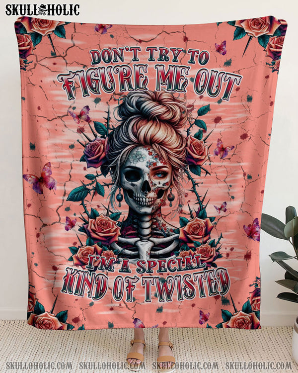 DON'T TRY TO FIGURE ME OUT SKULL LADY WOVEN AND FLEECE BLANKET - TLPQ2708242