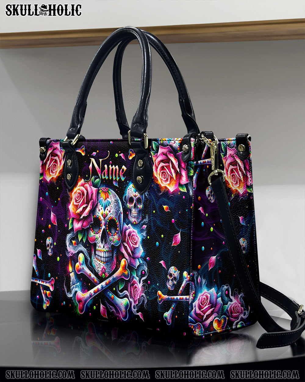 SKULL BONES ROSE LEATHER HANDBAG - TLPQ1807244