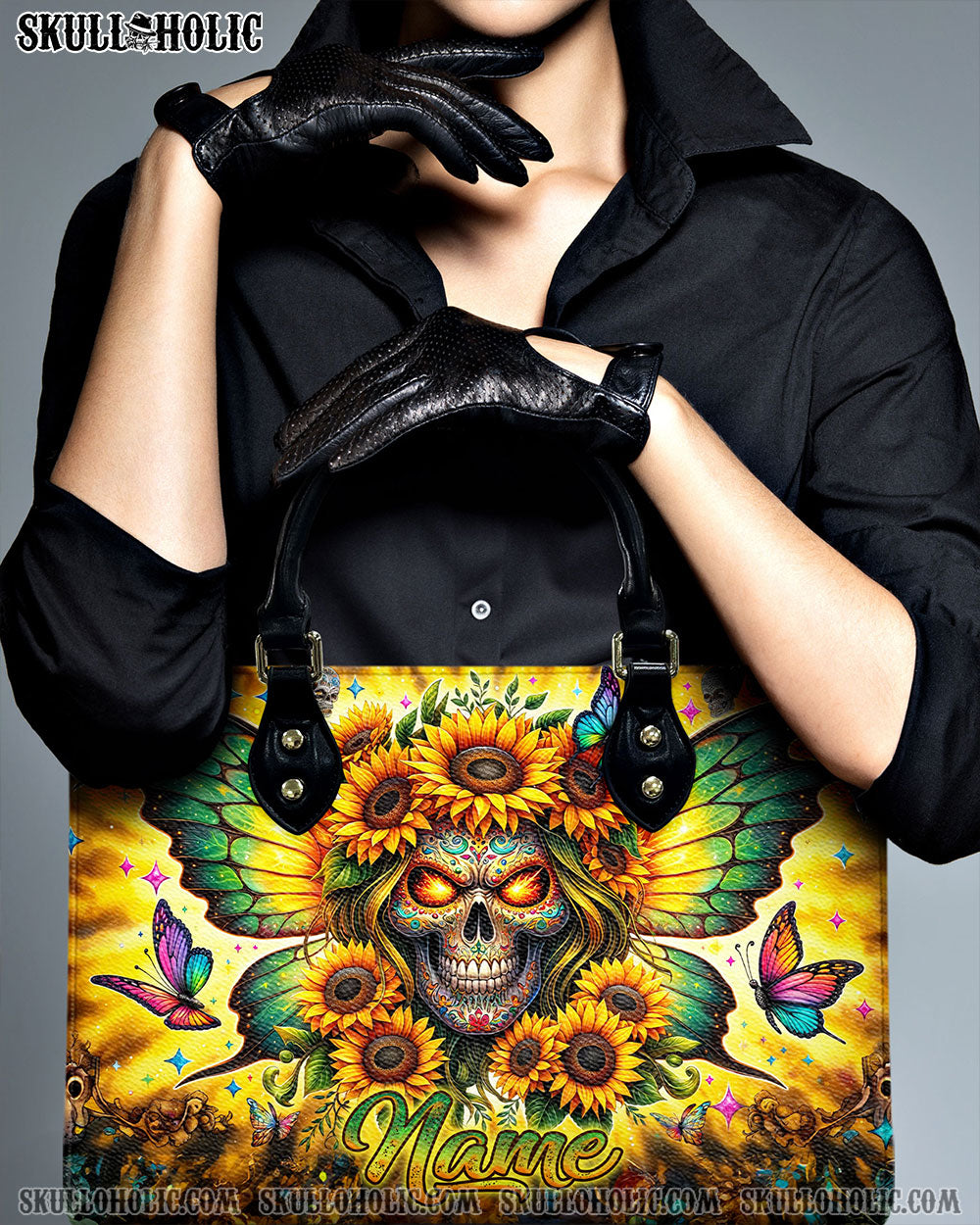 SKULL SUNFLOWER WINGS LEATHER HANDBAG - TLNZ1906244