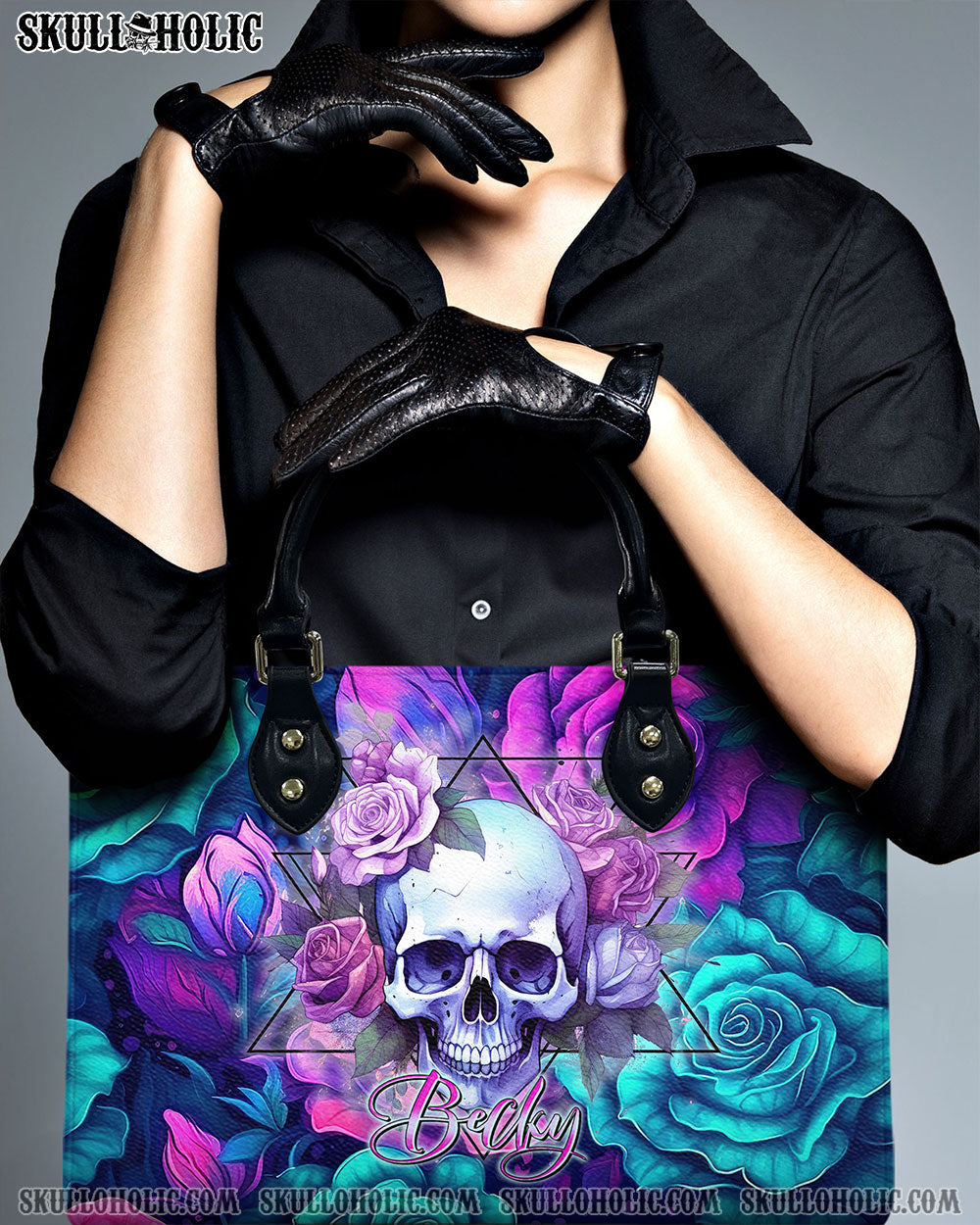 SKULL ROSES LEATHER HANDBAG - TLTR1210245