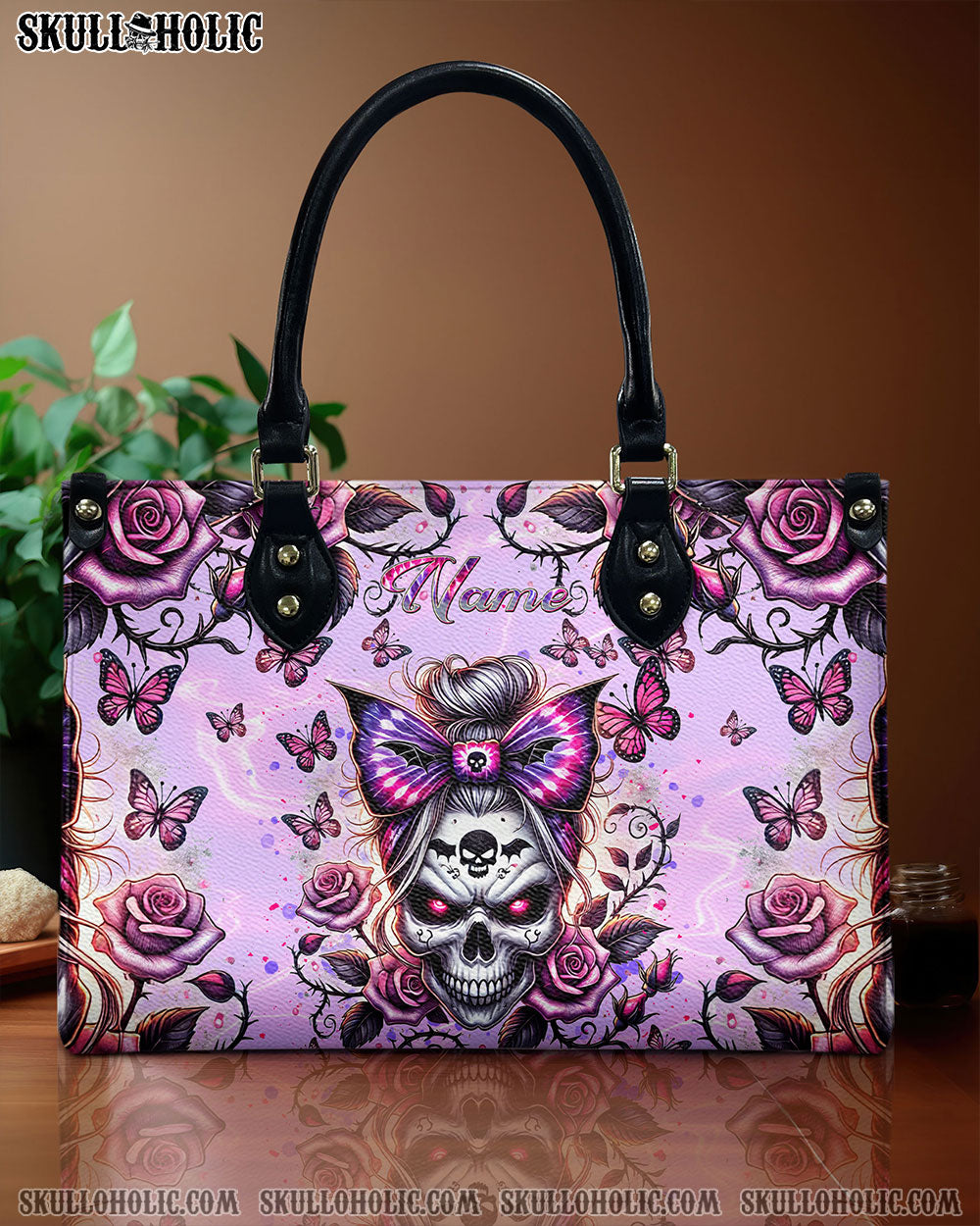 SKULL MESSY BUN  LEATHER HANDBAG - TLNT1210242