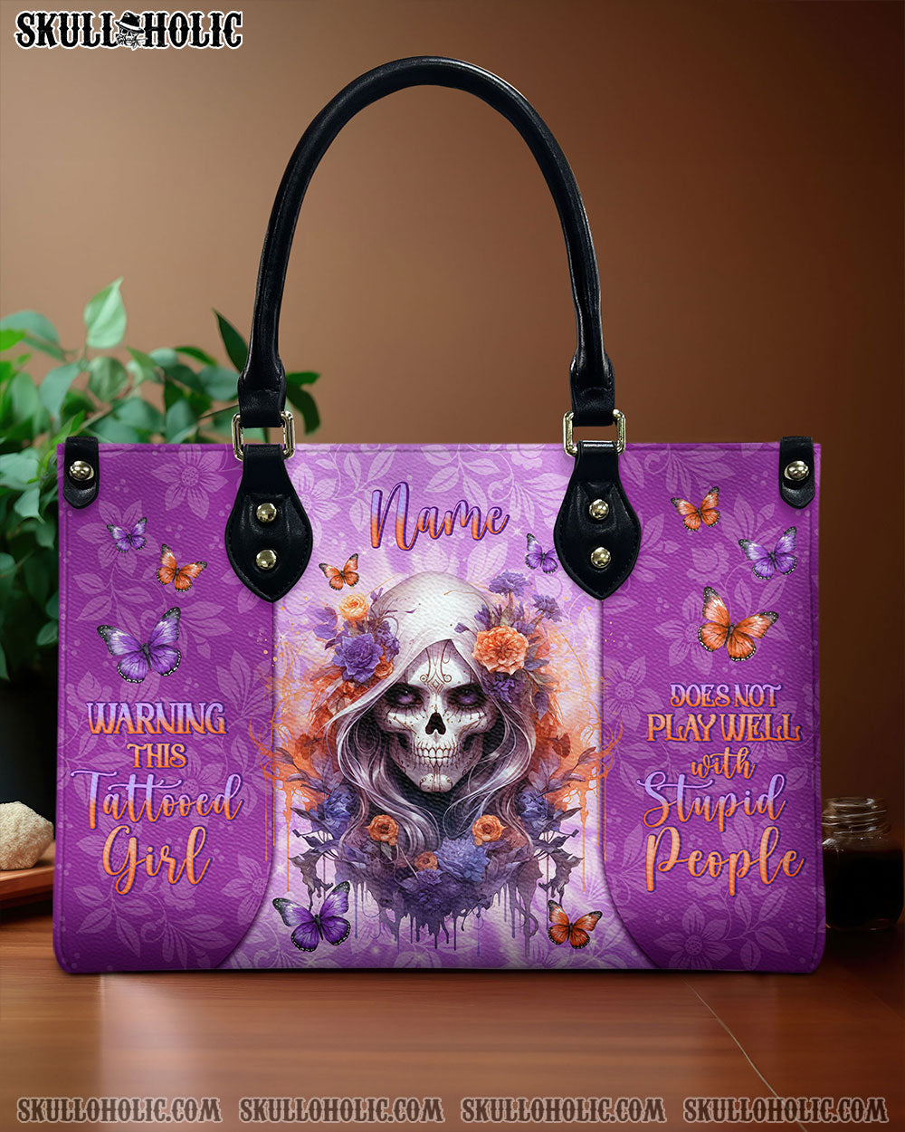 WARNING THIS TATTOOED GIRL SKULL LADY LEATHER HANDBAG - TLNO2903244