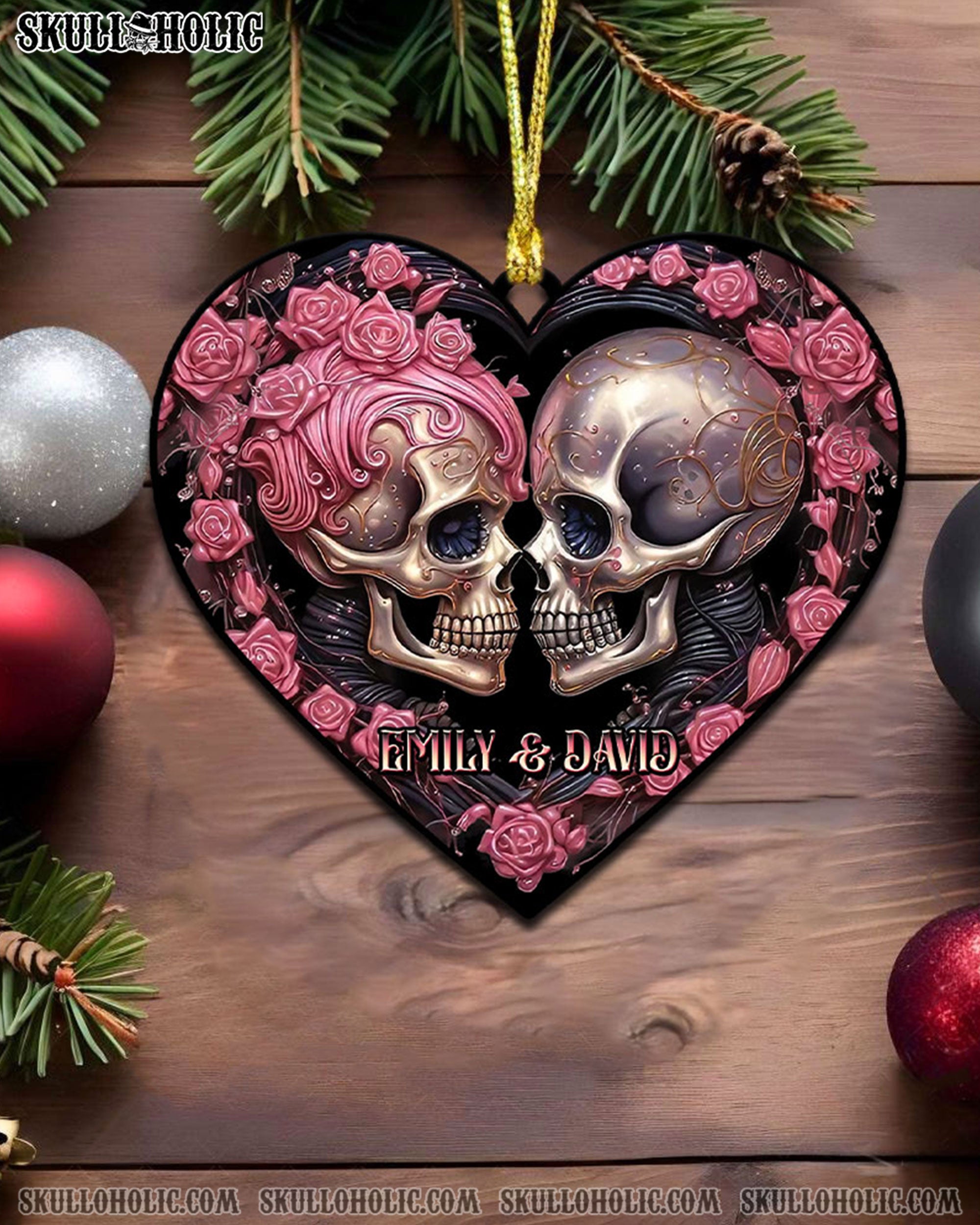 COUPLE SKULL ROSE ORNAMENT & KEYCHAIN - YHHG2808255