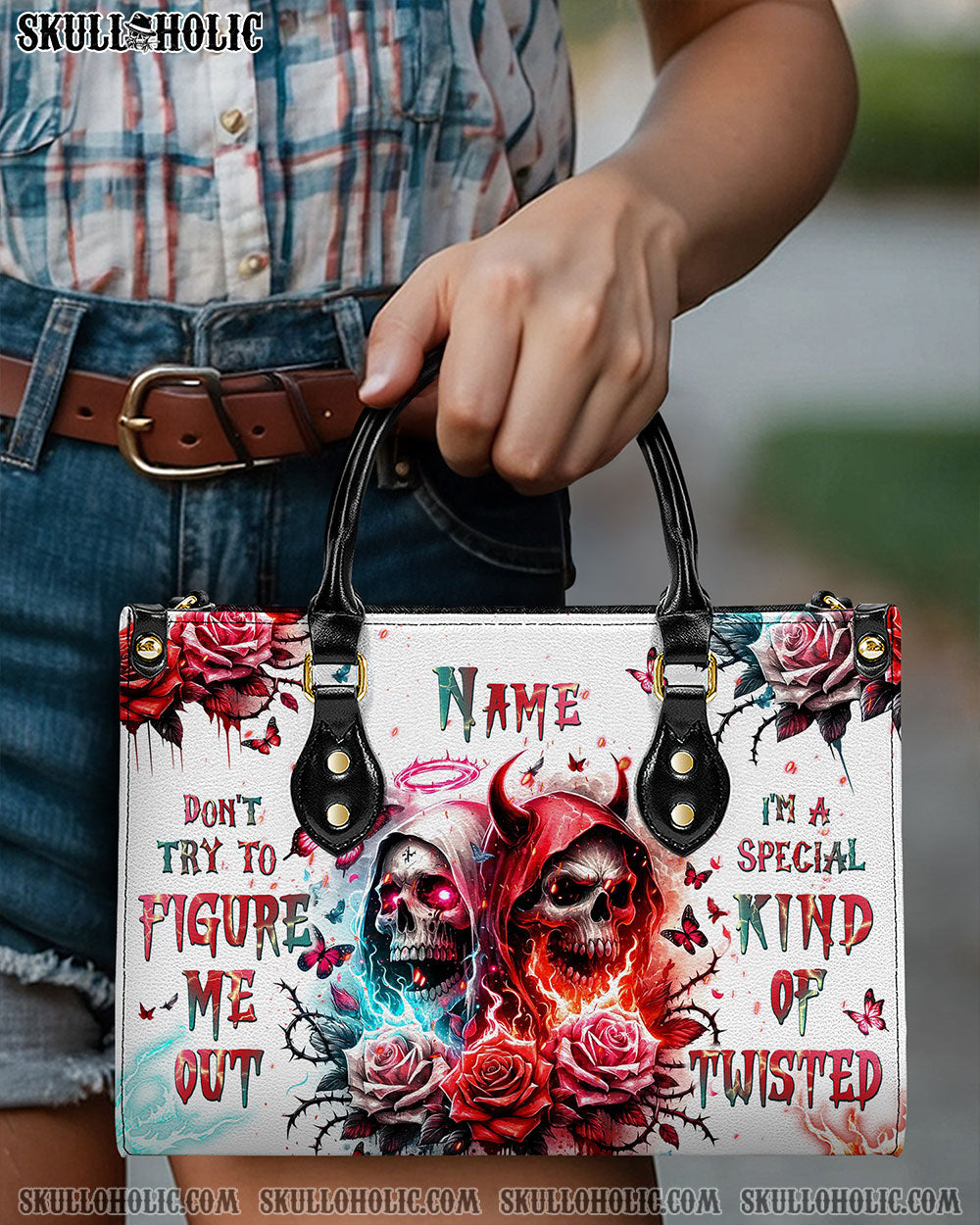 DON'T TRY TO FIGURE ME OUT SKULL LEATHER HANDBAG - TLPQ2503243