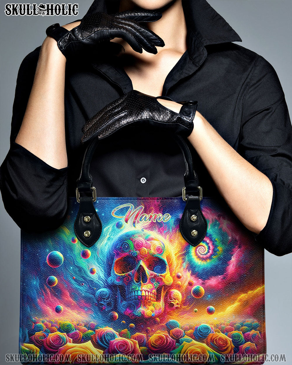 COLORFUL SKULL ROSE LEATHER HANDBAG - TLNT3005246