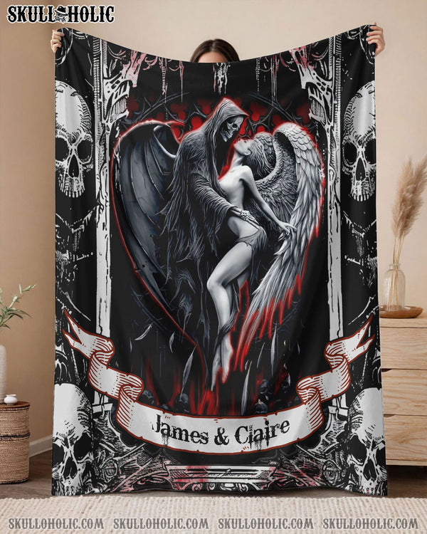 PERSONALIZED DEVIL AND ANGEL SKULL COUPLE FLEECE BLANKET  - TLNZ1402251